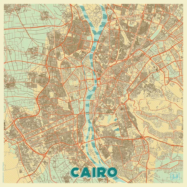 Cairo Retro Urban Blueprint Map