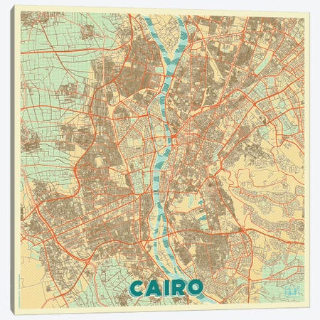 Cairo Retro Urban Blueprint Map Canvas Print #HUR73} by Hubert Roguski Canvas Wall Art