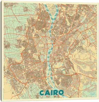 Cairo Retro Urban Blueprint Map Canvas Art Print - Cairo