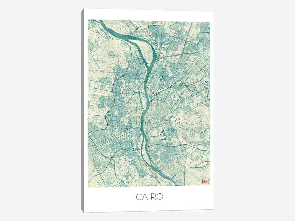 Cairo Vintage Blue Watercolor Urban Blueprint Map by Hubert Roguski 1-piece Art Print