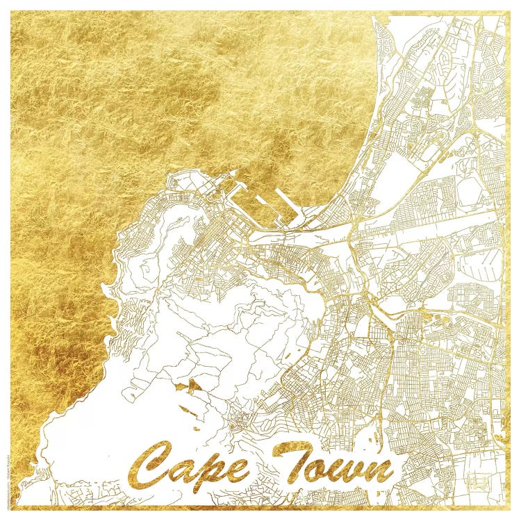 Cape Town Gold Leaf Urban Blueprint Map