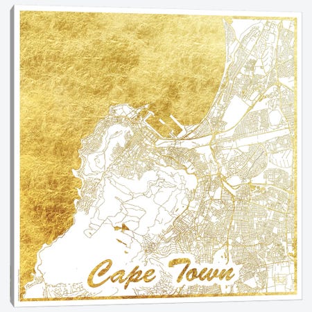 Cape Town Gold Leaf Urban Blueprint Map Canvas Print #HUR76} by Hubert Roguski Canvas Print