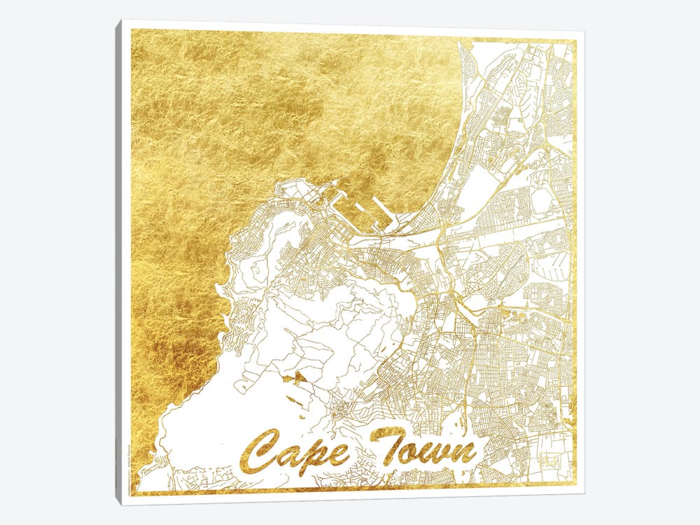 Cape Town Gold Leaf Urban Blueprint Map 1-piece Canvas Art Print