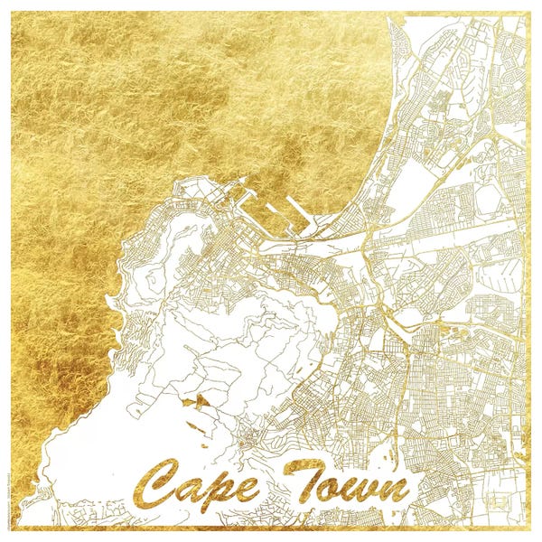 Hubert Roguski: Cape Town Gold Leaf Urban Blueprint Map by Hubert Roguski
