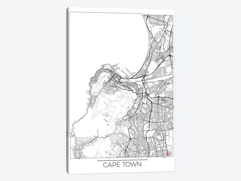 Cape Town Minimal Urban Blueprint Map by Hubert Roguski 1-piece Canvas Artwork