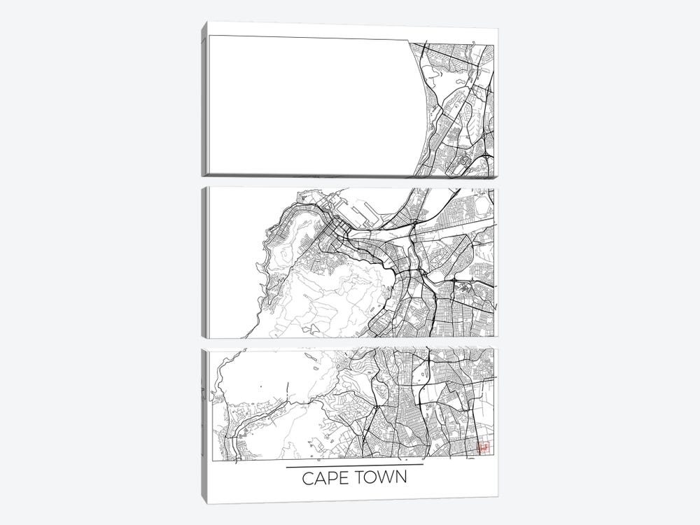Cape Town Minimal Urban Blueprint Map by Hubert Roguski 3-piece Canvas Wall Art