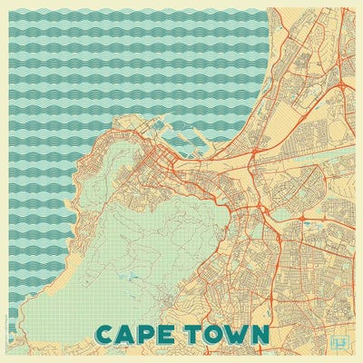 Cape Town Retro Urban Blueprint Map by Hubert Roguski framed canvas print