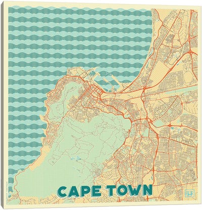 Cape Town Retro Urban Blueprint Map Canvas Art Print - Hubert Roguski