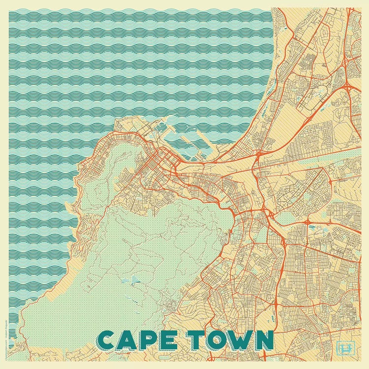 Cape Town Retro Urban Blueprint Map