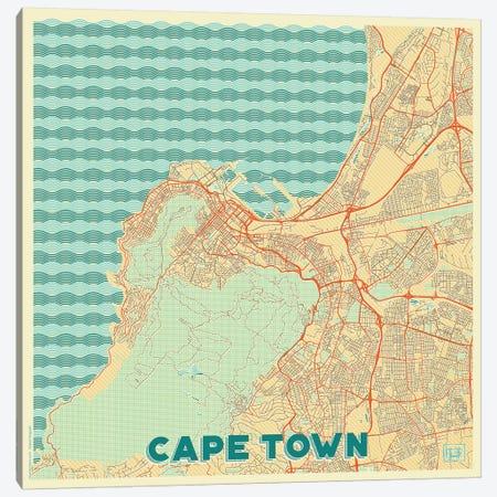 Cape Town Retro Urban Blueprint Map Canvas Print #HUR79} by Hubert Roguski Canvas Art