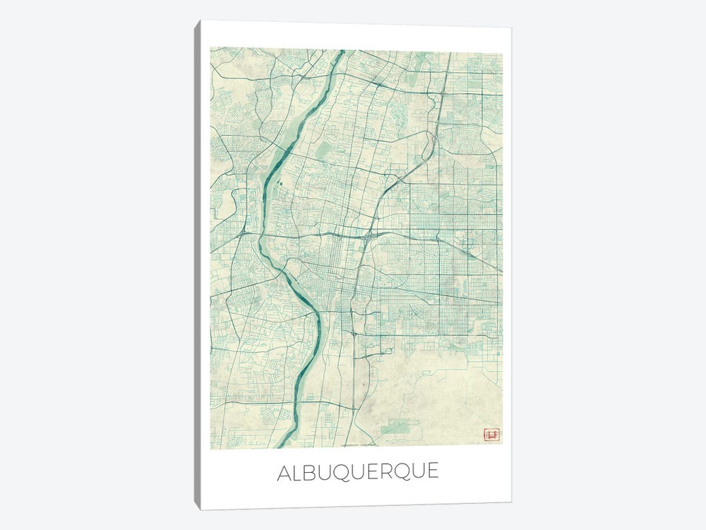 Albuquerque Vintage Blue Watercolor Urban Blueprint Map by Hubert Roguski 1-piece Canvas Art