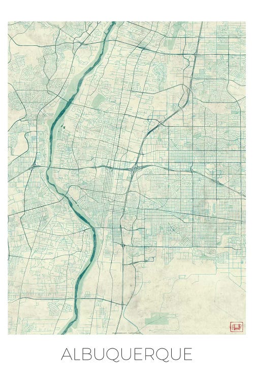 Albuquerque Vintage Blue Watercolor Urban Blueprint Map