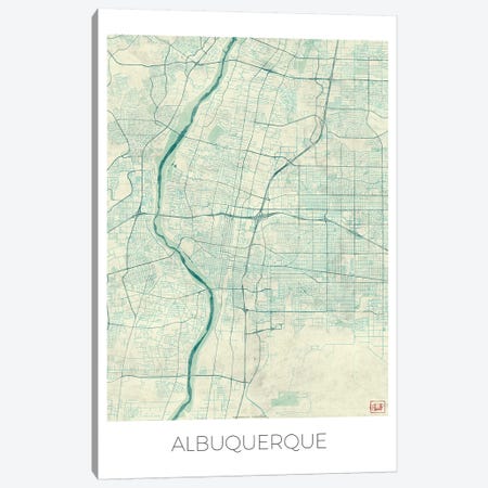 Albuquerque Vintage Blue Watercolor Urban Blueprint Map Canvas Print #HUR7} by Hubert Roguski Art Print