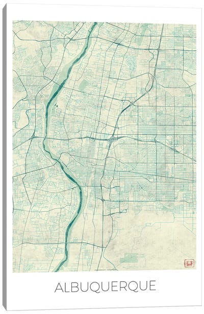 Albuquerque Vintage Blue Watercolor Urban Blueprint Map Canvas Art Print - Hubert Roguski