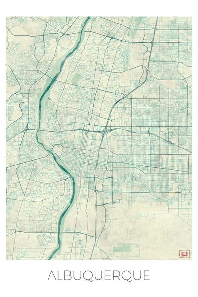 Albuquerque Vintage Blue Watercolor Urban Blueprint Map