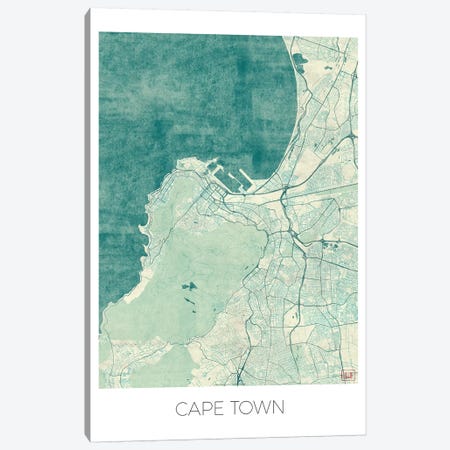 Cape Town Vintage Blue Watercolor Urban Blueprint Map Canvas Print #HUR80} by Hubert Roguski Canvas Print