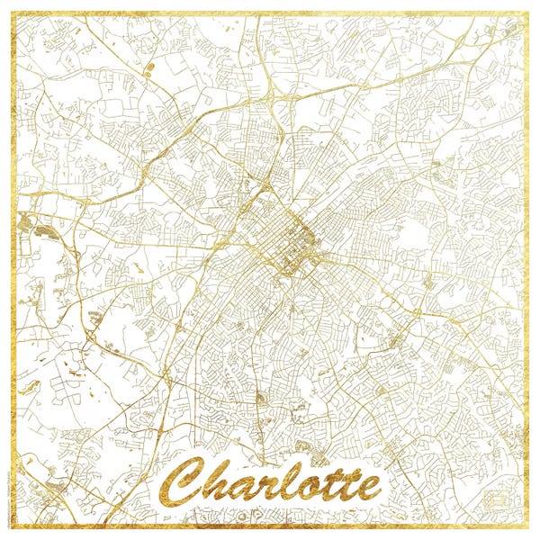 North Carolina: Charlotte Gold Leaf Urban Blueprint Map by Hubert Roguski
