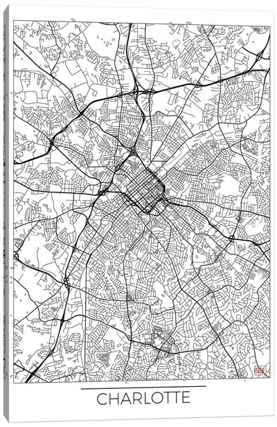 Charlotte Minimal Urban Blueprint Map Canvas Art Print - Charlotte Maps