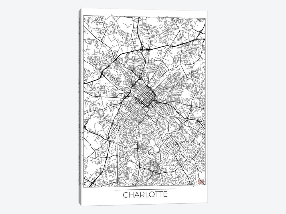 Charlotte Minimal Urban Blueprint Map by Hubert Roguski 1-piece Canvas Artwork