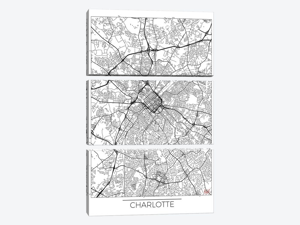Charlotte Minimal Urban Blueprint Map by Hubert Roguski 3-piece Canvas Wall Art