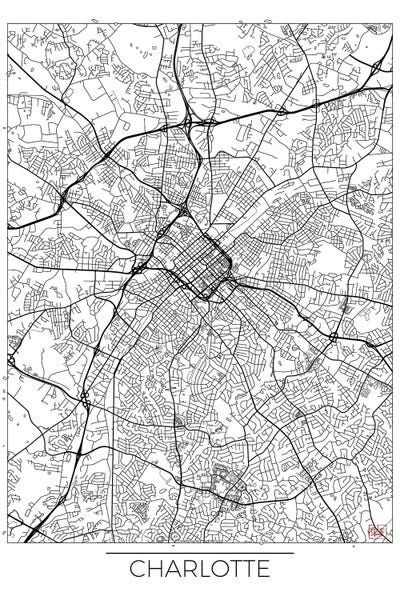 North Carolina: Charlotte Minimal Urban Blueprint Map by Hubert Roguski