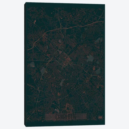 Charlotte Infrared Urban Blueprint Map Canvas Print #HUR83} by Hubert Roguski Art Print