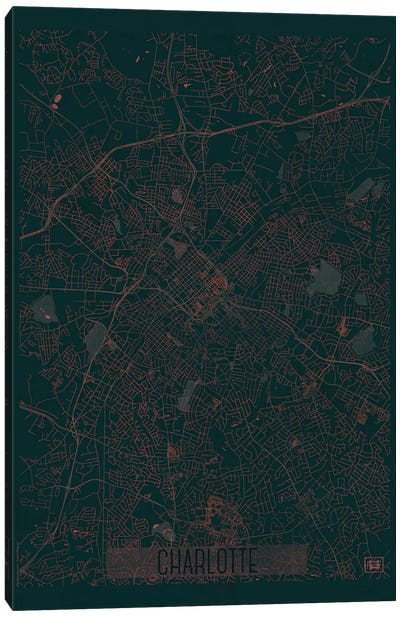 Charlotte Infrared Urban Blueprint Map Canvas Art Print - Charlotte Art