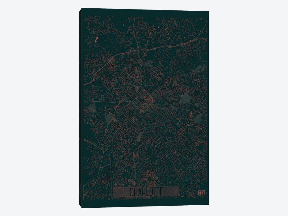 Charlotte Infrared Urban Blueprint Map by Hubert Roguski 1-piece Canvas Art Print
