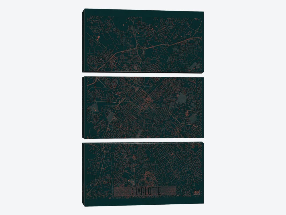 Charlotte Infrared Urban Blueprint Map by Hubert Roguski 3-piece Canvas Print