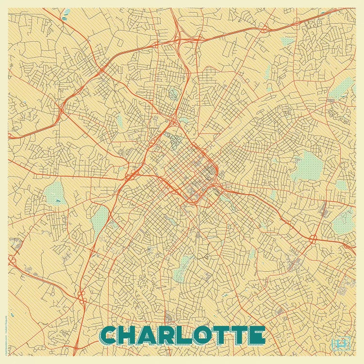 Charlotte Retro Urban Blueprint Map