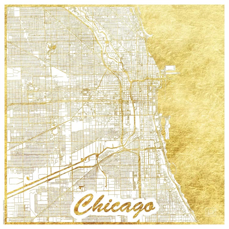 Chicago Gold Leaf Urban Blueprint Map by Hubert Roguski wall art