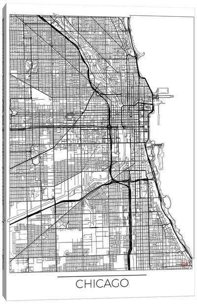 Chicago Minimal Urban Blueprint Map Canvas Art Print - 3-Piece Map Art