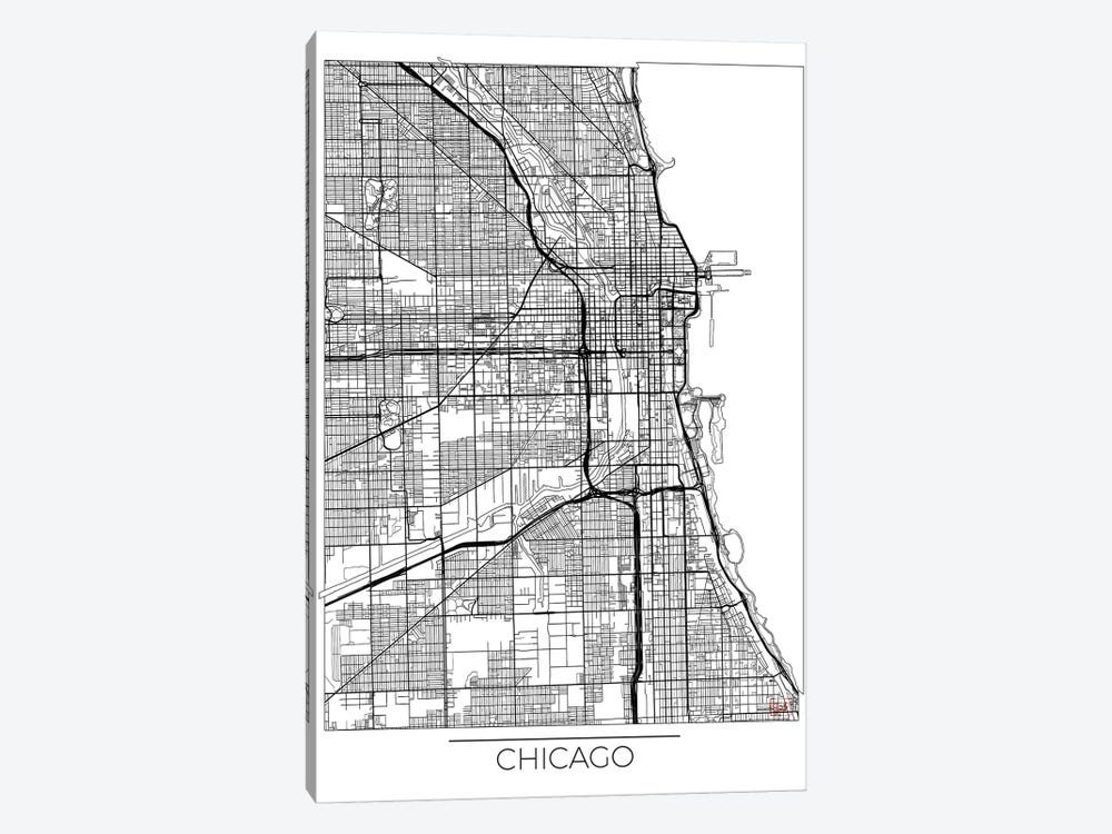 Chicago Minimal Urban Blueprint Map 1-piece Canvas Art Print