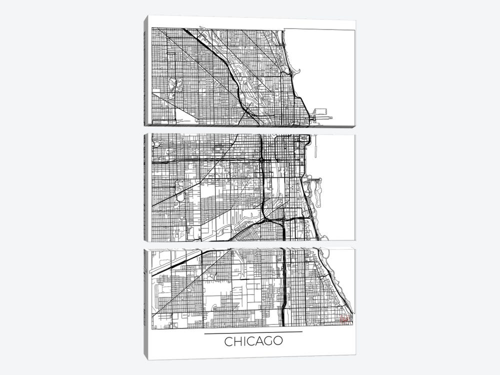 Chicago Minimal Urban Blueprint Map 3-piece Canvas Art Print