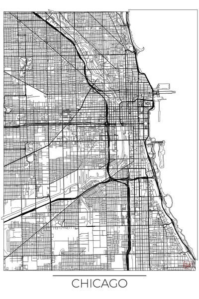 Chicago Maps: Chicago Minimal Urban Blueprint Map by Hubert Roguski