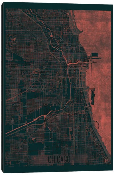 Chicago Infrared Urban Blueprint Map Canvas Art Print - Chicago Maps