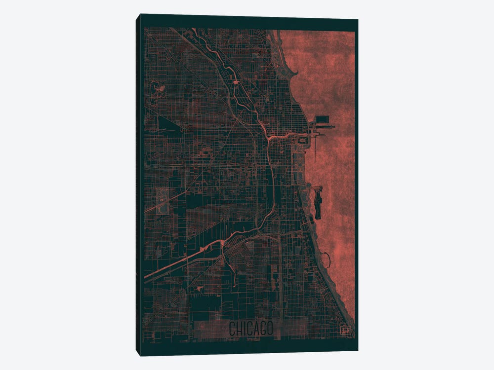 Chicago Infrared Urban Blueprint Map by Hubert Roguski 1-piece Canvas Artwork