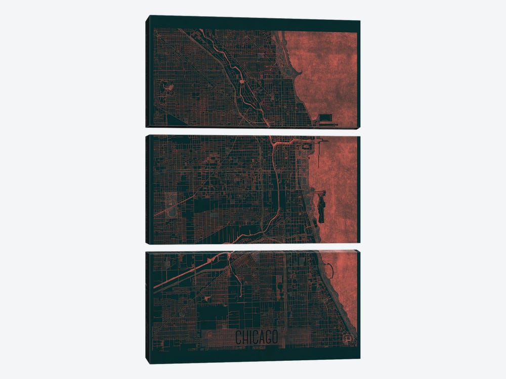 Chicago Infrared Urban Blueprint Map by Hubert Roguski 3-piece Canvas Art