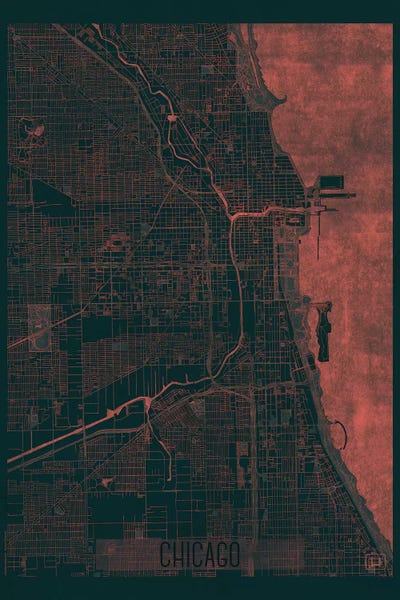 Large Map Art - Canvas Prints: Chicago Infrared Urban Blueprint Map by Hubert Roguski