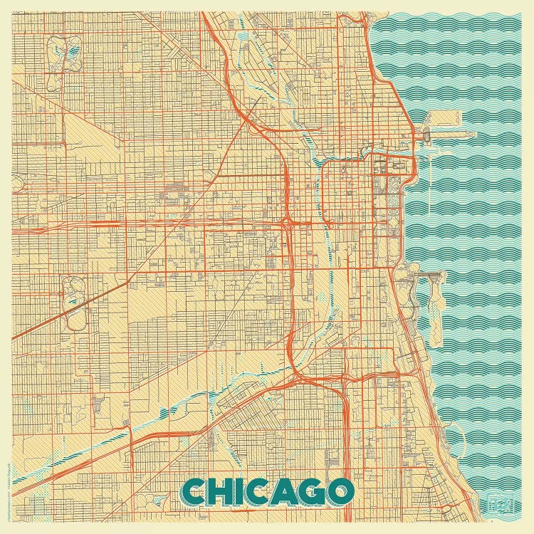 Chicago Retro Urban Blueprint Map