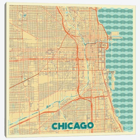 Chicago Retro Urban Blueprint Map Canvas Print #HUR89} by Hubert Roguski Canvas Art Print