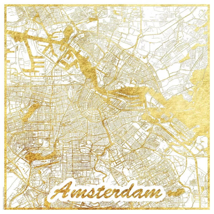 Amsterdam Gold Leaf Urban Blueprint Map