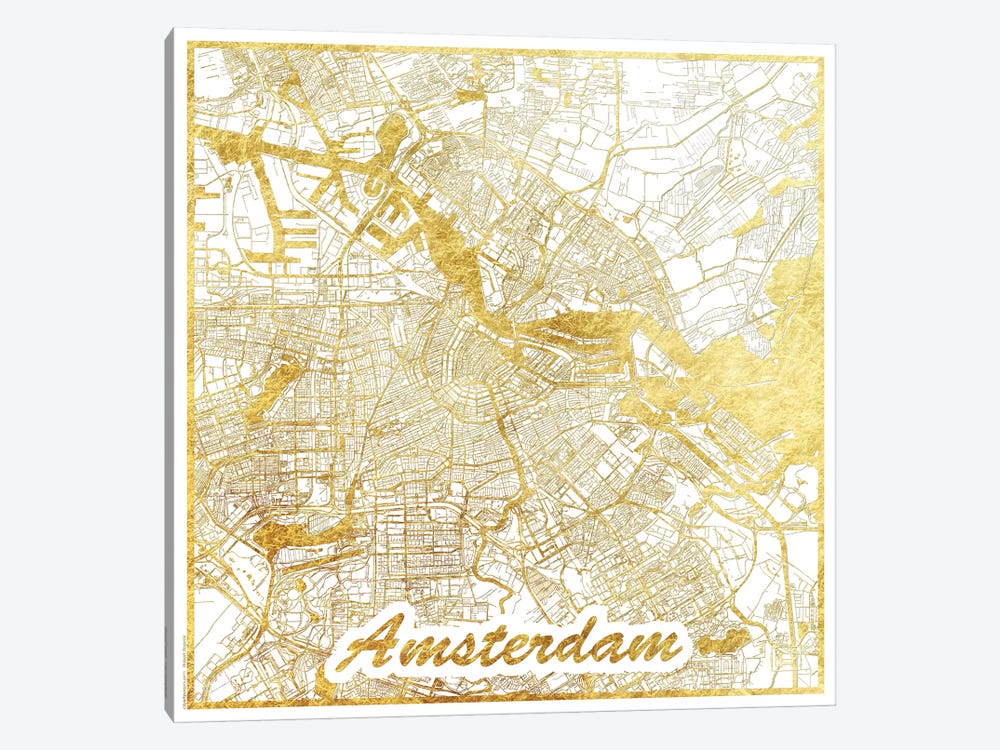 Amsterdam Gold Leaf Urban Blueprint Map 1-piece Art Print