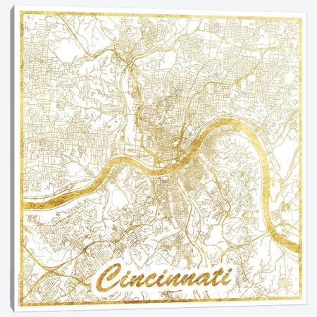 Cincinnati Gold Leaf Urban Blueprint Map Canvas Print #HUR91} by Hubert Roguski Canvas Artwork