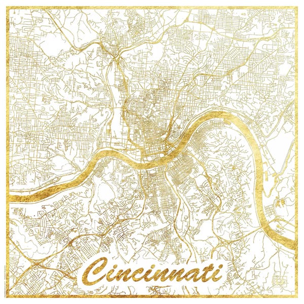 Cincinnati: Cincinnati Gold Leaf Urban Blueprint Map by Hubert Roguski