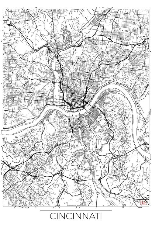 Cincinnati Minimal Urban Blueprint Map