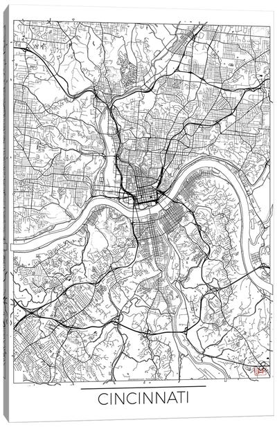 Cincinnati Minimal Urban Blueprint Map Canvas Art Print - Cincinnati