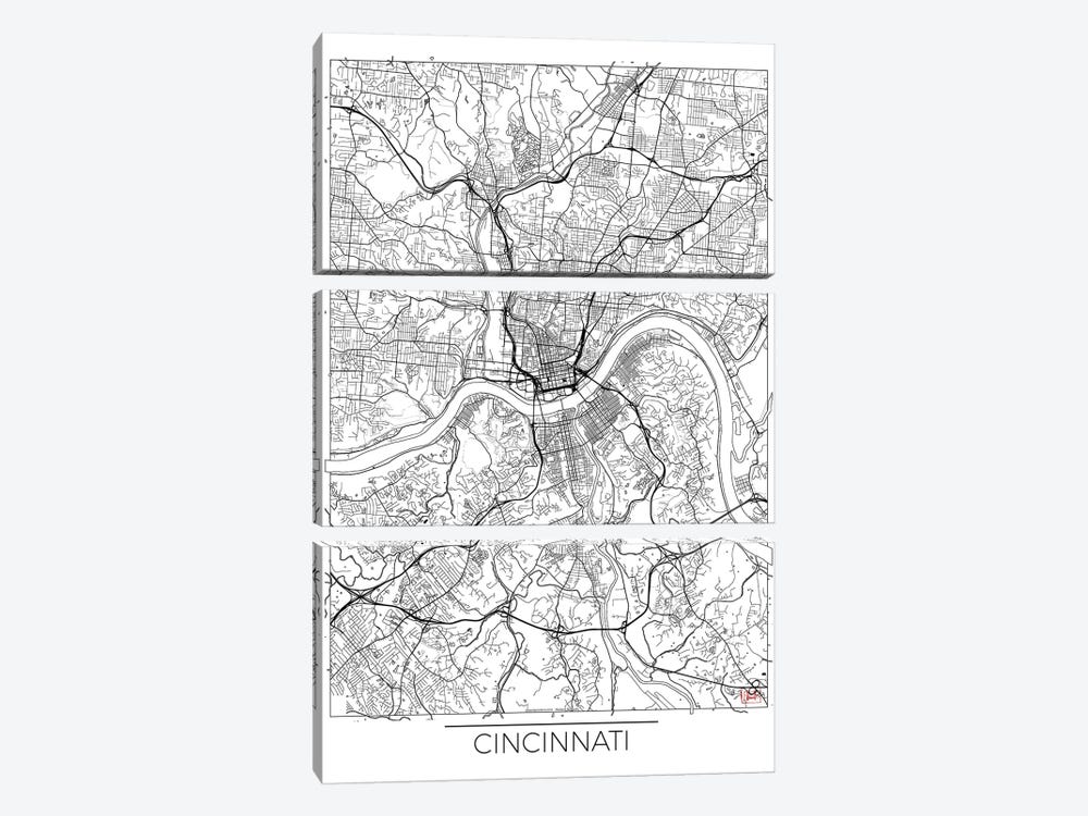 Cincinnati Minimal Urban Blueprint Map by Hubert Roguski 3-piece Canvas Print