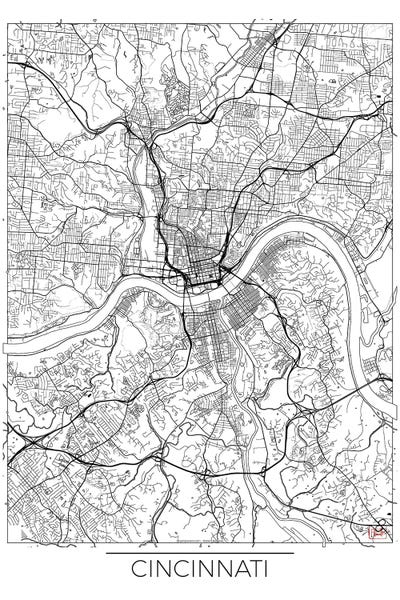 Cincinnati: Cincinnati Minimal Urban Blueprint Map by Hubert Roguski