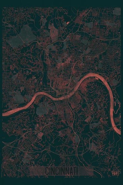 Cincinnati Infrared Urban Blueprint Map by Hubert Roguski canvas print